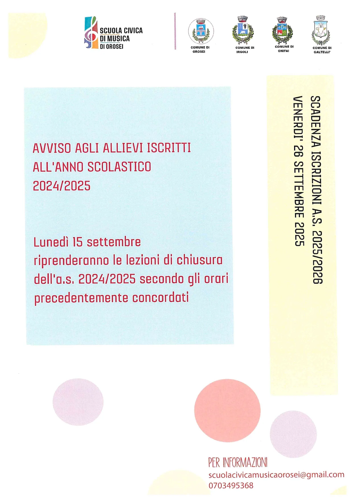 Scuola civica di muscia di orosei